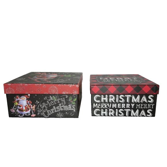 Two Christmas Gift Wrapping Boxes Red & Black Santa - Picture 2 of 5